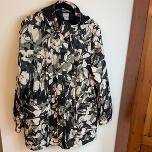 Chico's Floral Camo Rain Jacket w/Removable Hood & Cinched Waist, 12/14